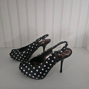 Sam Edelman Black Satin Polka Dot Slingback Heels Size 6